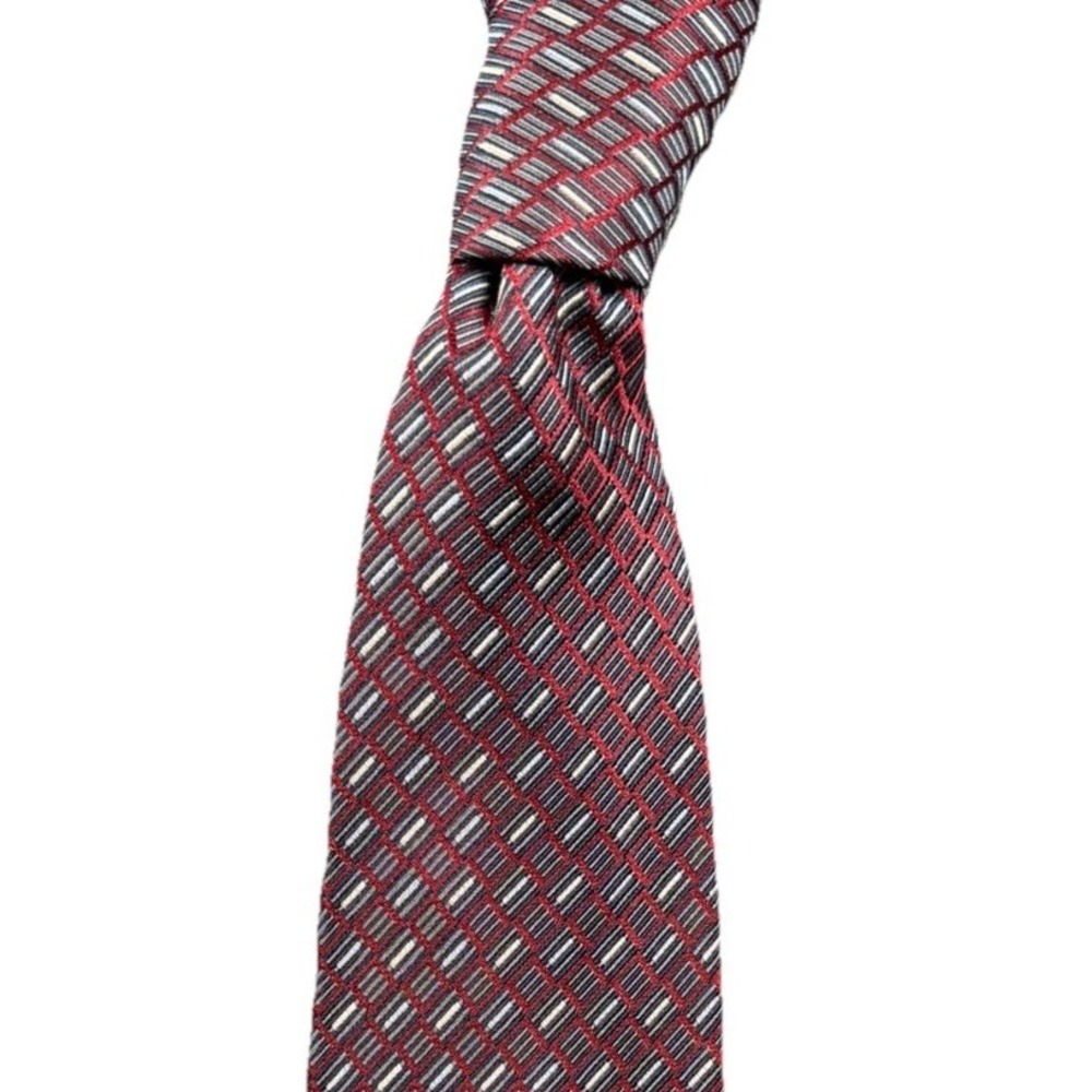 Zylos Platinum Silk Men's Tie Burgundy Geometric Designer‎
